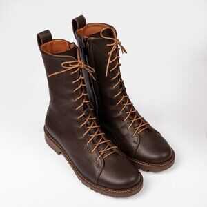 Women's brown lace-up boots, ankle boots with a chunky sole, EU 39 / US 8.5